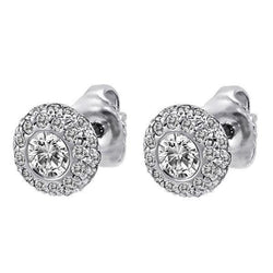 Ladies Studs Earrings 3.70 Ct. White Gold 14K Bezel Set Genuine Diamonds Halo