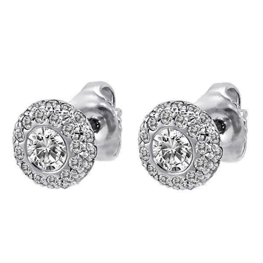 Ladies Studs Earrings 3.70 Ct. White Gold 14K Bezel Set Genuine Diamonds Halo