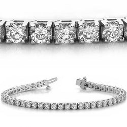 Ladies Tennis Bracelet 7.40 Ct Round Cut Genuine Diamonds White Gold 14K