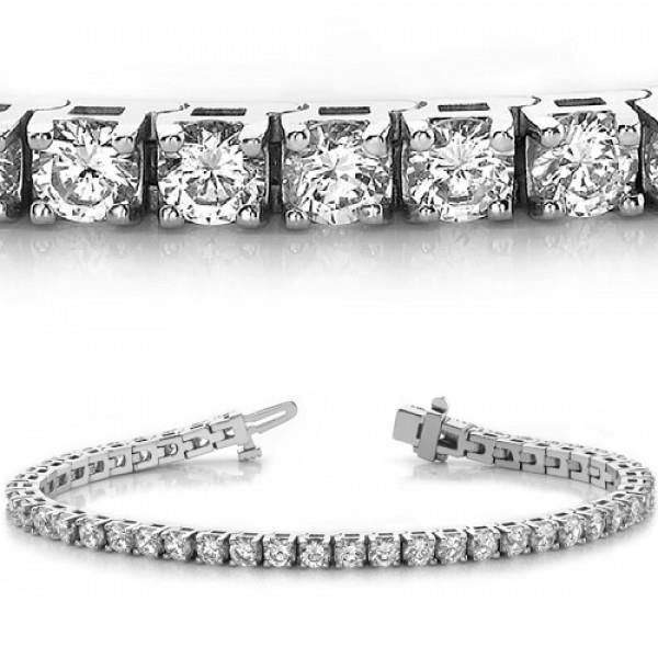 Ladies Tennis Bracelet 7.40 Ct Round Cut Genuine Diamonds White Gold 14K