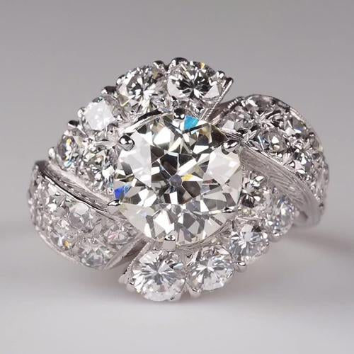 Ladies Vintage Style Round Real Diamond Old Mine Cut Ring 4 Carats