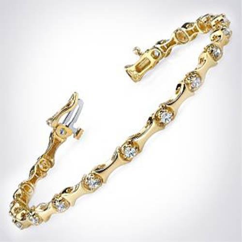 Ladies Yellow Gold Real Round Cut Diamond Tennis Bracelet 2.20 Carats