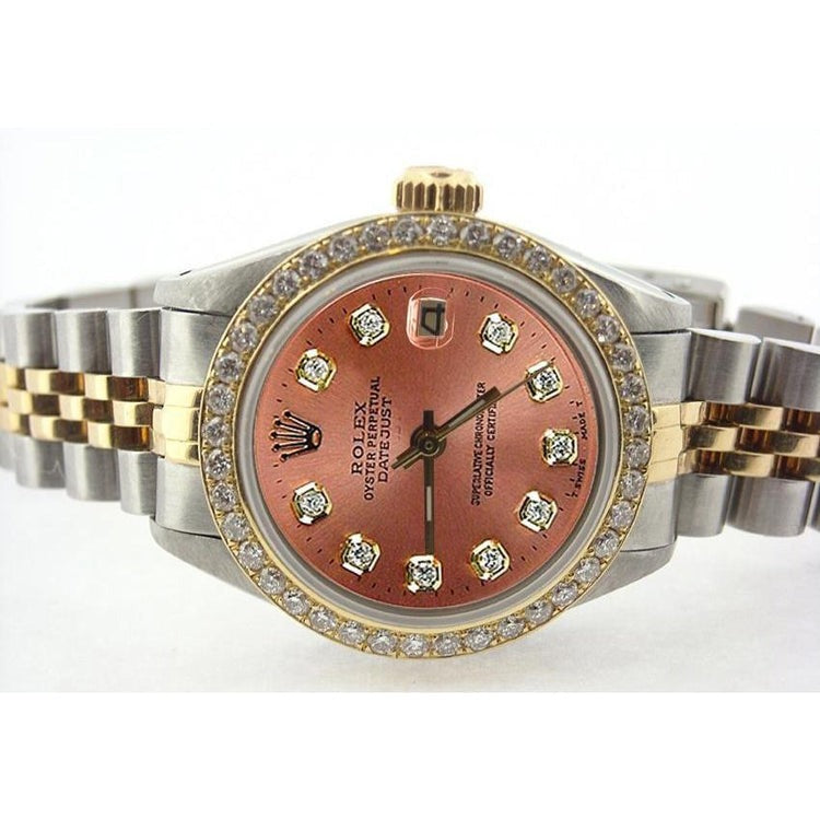 Ladies Rolex Date-Just Watch Diamond Salmon Dial Bezel