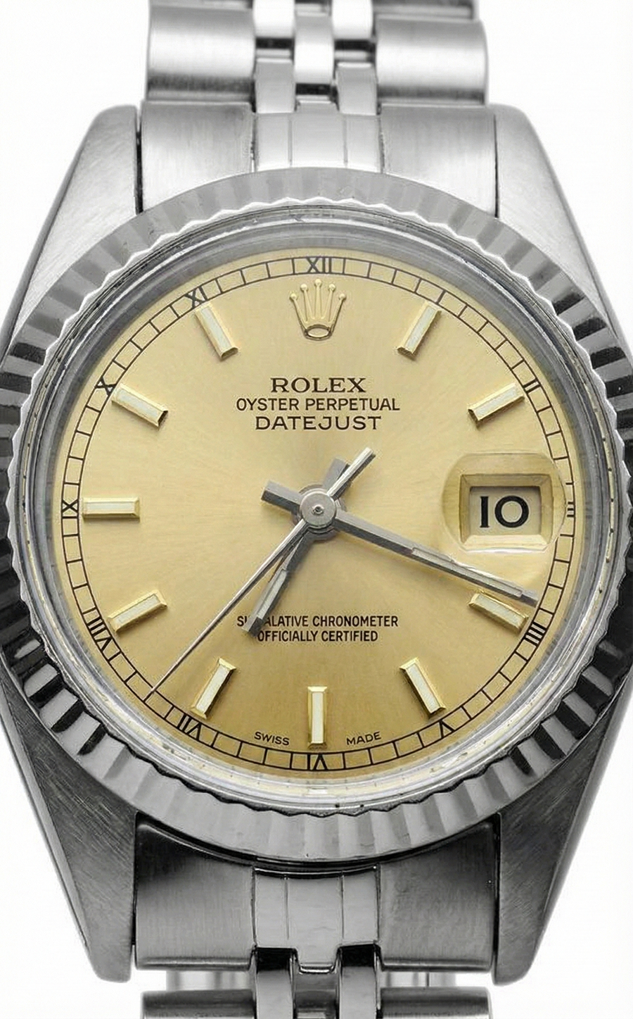 Ladies Rolex Datejust Watch Ss Champagne Stick Dial