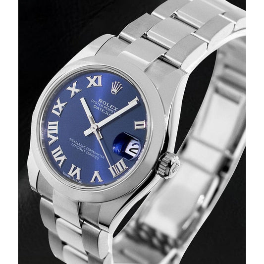 Lady-Datejust Rolex Blue Roman Dial Stainless Steel Watch