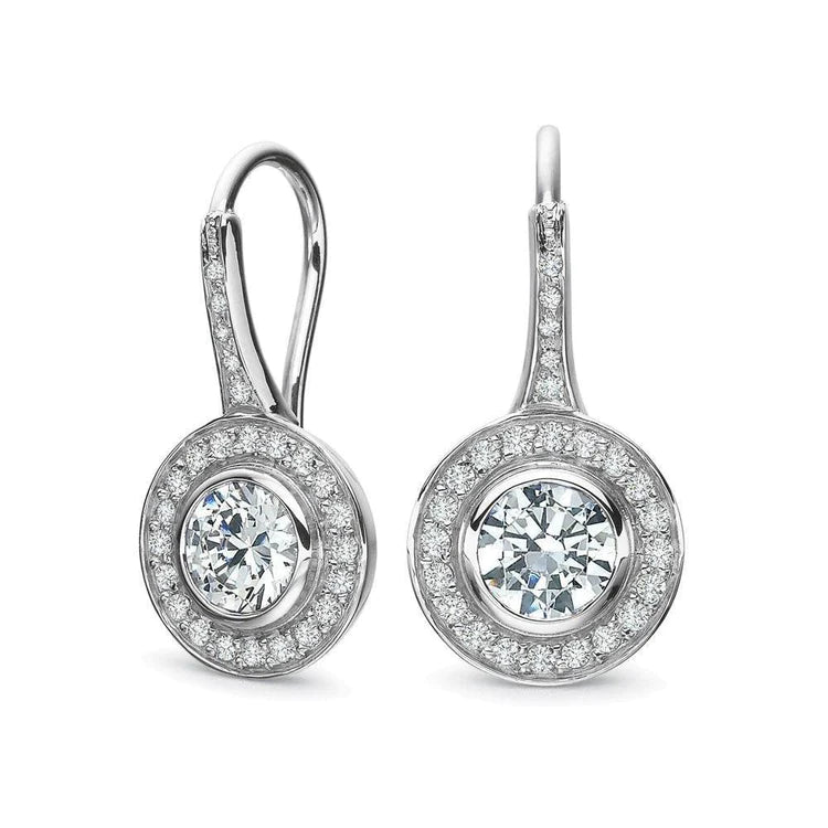Lady Dangle Earrings 3.40 Carats Bezel Set Real Diamonds White Gold 14K