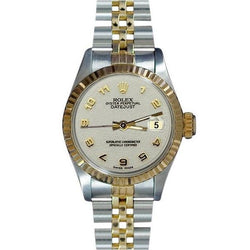 Lady Datejust Rolex Watch White Arabic Dial Ss & Gold
