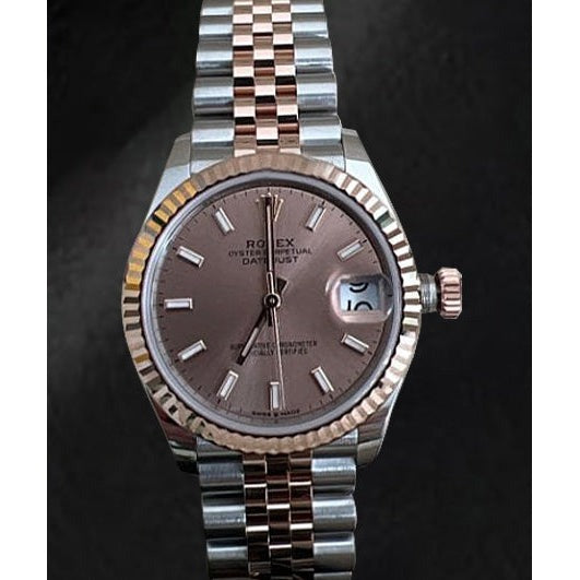 Lady Rolex Datejust Salmon Luminous Dial Rose Gold Steel Watch