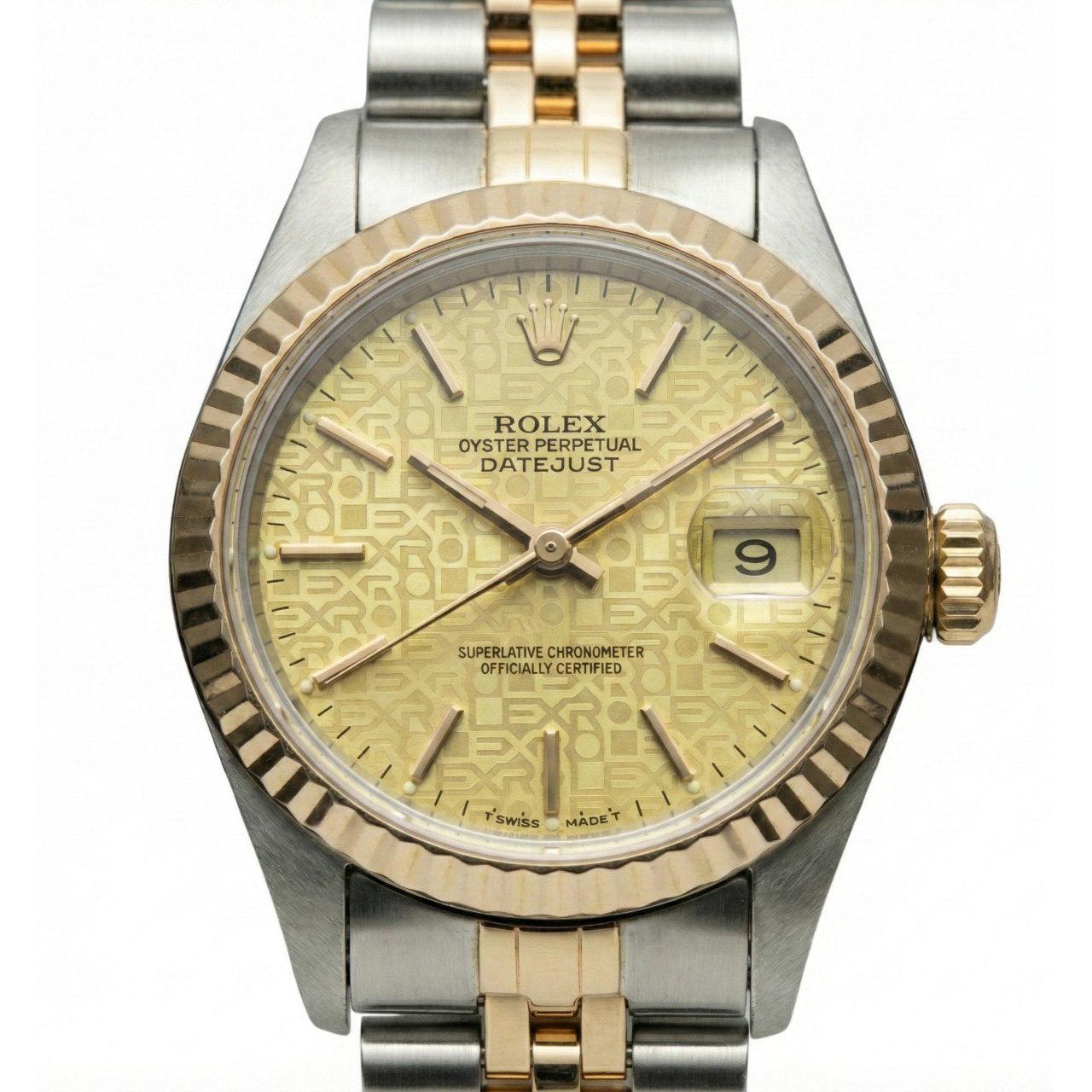Lady Watch Champagne Stick Dial Rolex Bezel Yellow Gold Jubilee