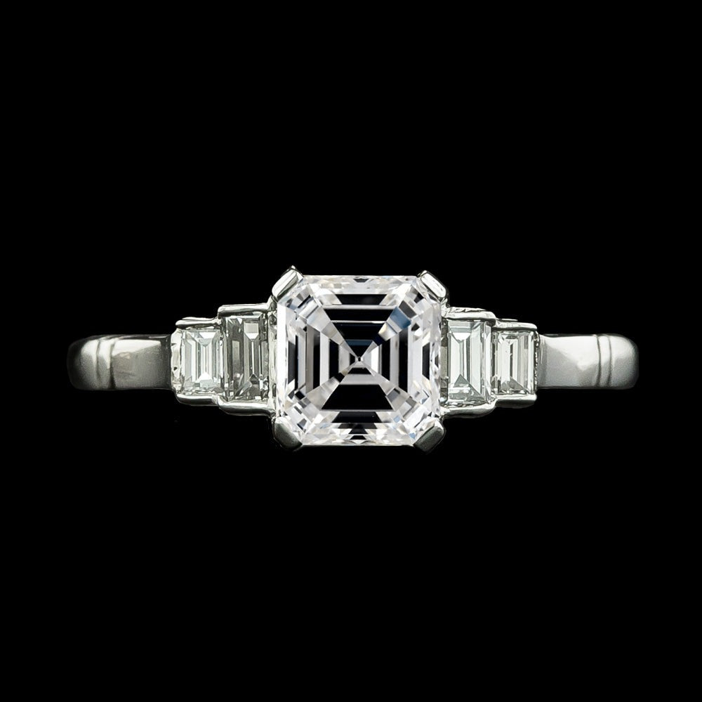 Lady's Anniversary Ring Emerald & Asscher Real Diamond 5 Stone 4.50 Carats - Anniversary Ring-harrychadent.ca
