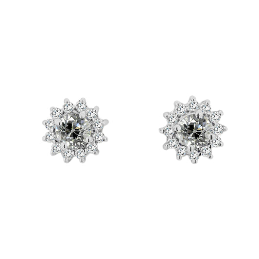Lady’s Halo Real Diamond Studs Round Old Mine Cut Star Style 4 Carats