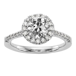 Lady’s Halo Ring Round Old Cut Real Natural Earth Mined Diamond With Accents 3.25 Carats