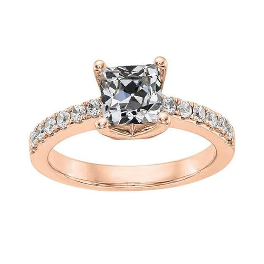 Lady’s Ring Cushion Old Mine Cut Genuine Diamond Fishtail Set 3.50 Carats