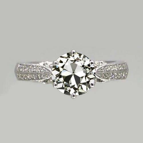 Lady’s Ring Round Old European Real Diamond 6 Prong Set 2.50 Carats Jewelry