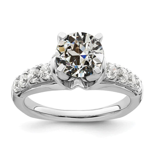 Lady’s Ring Round Old Miner Real Diamond 14K White Gold 3.50 Carats