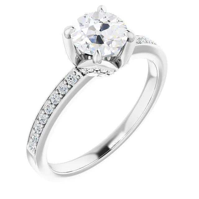 Lady’s Ring With Accents Round Old Mine Cut Natural Diamond 3.50 Carats