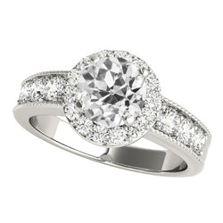 Lady's Round Halo Real Old Mine Cut Natural Earth Mined Diamond Ring 4.50 Carats Gold Jewelry