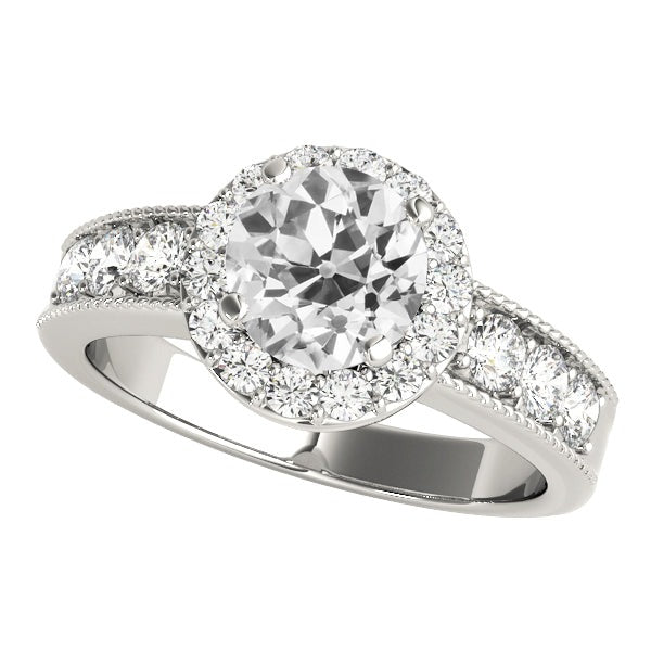 Lady's Round Halo Real Old Mine Cut Diamond Ring 4.50 Carats Gold Jewelry