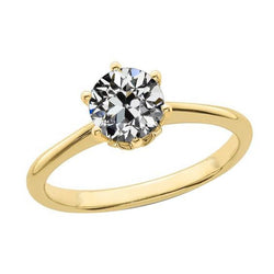 Lady’s Solitaire Ring Round Old Miner Real Diamond 1.50 Carats Yellow Gold