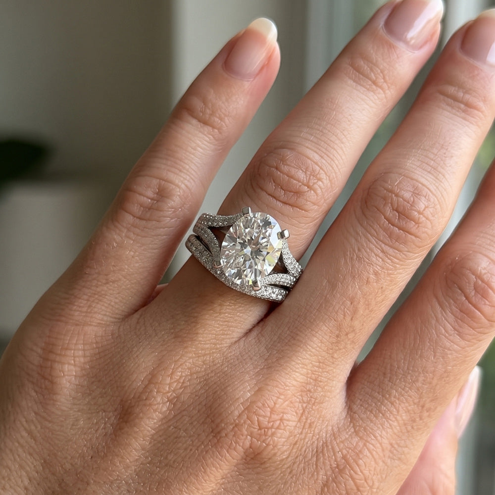 Large Oval Natural Earth Mined Diamond ( Not Lab Grown ) Wedding Ring And Band Set