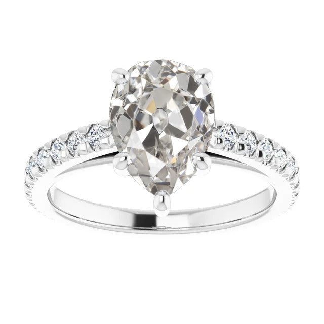 Old Mine Cut Diamond ring in 14K White Gold – main view
