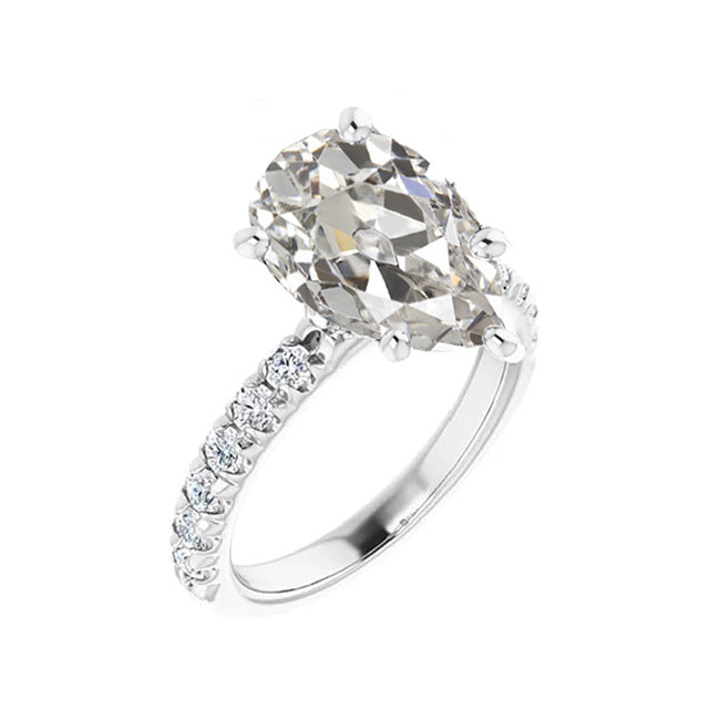 Old Mine Cut Diamond ring in 14K White Gold – front view