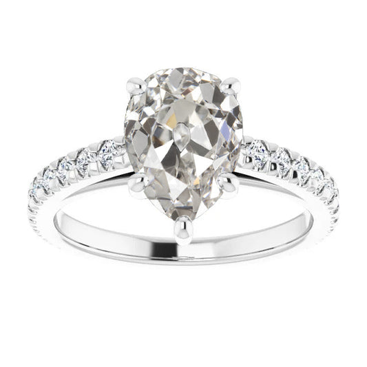 Old Mine Cut Diamond ring in 14K White Gold – main view