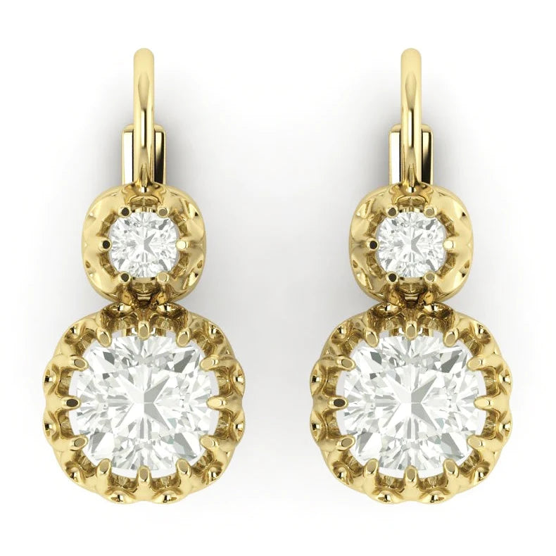 Leverback Drop Earrings Cushion Real Diamonds