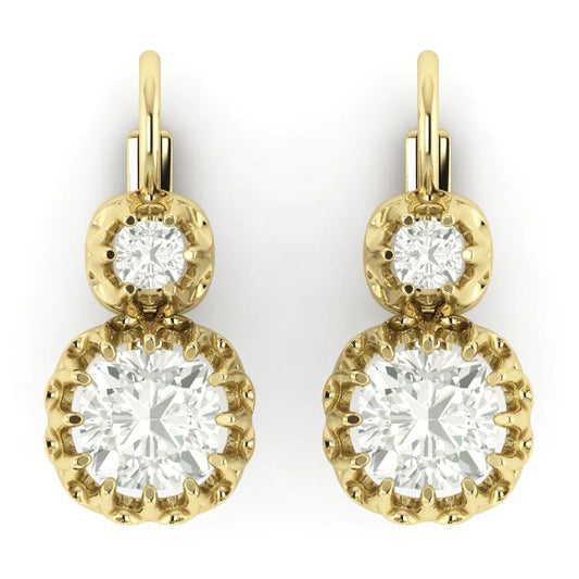 Leverback Drop Earrings Cushion Real Diamonds