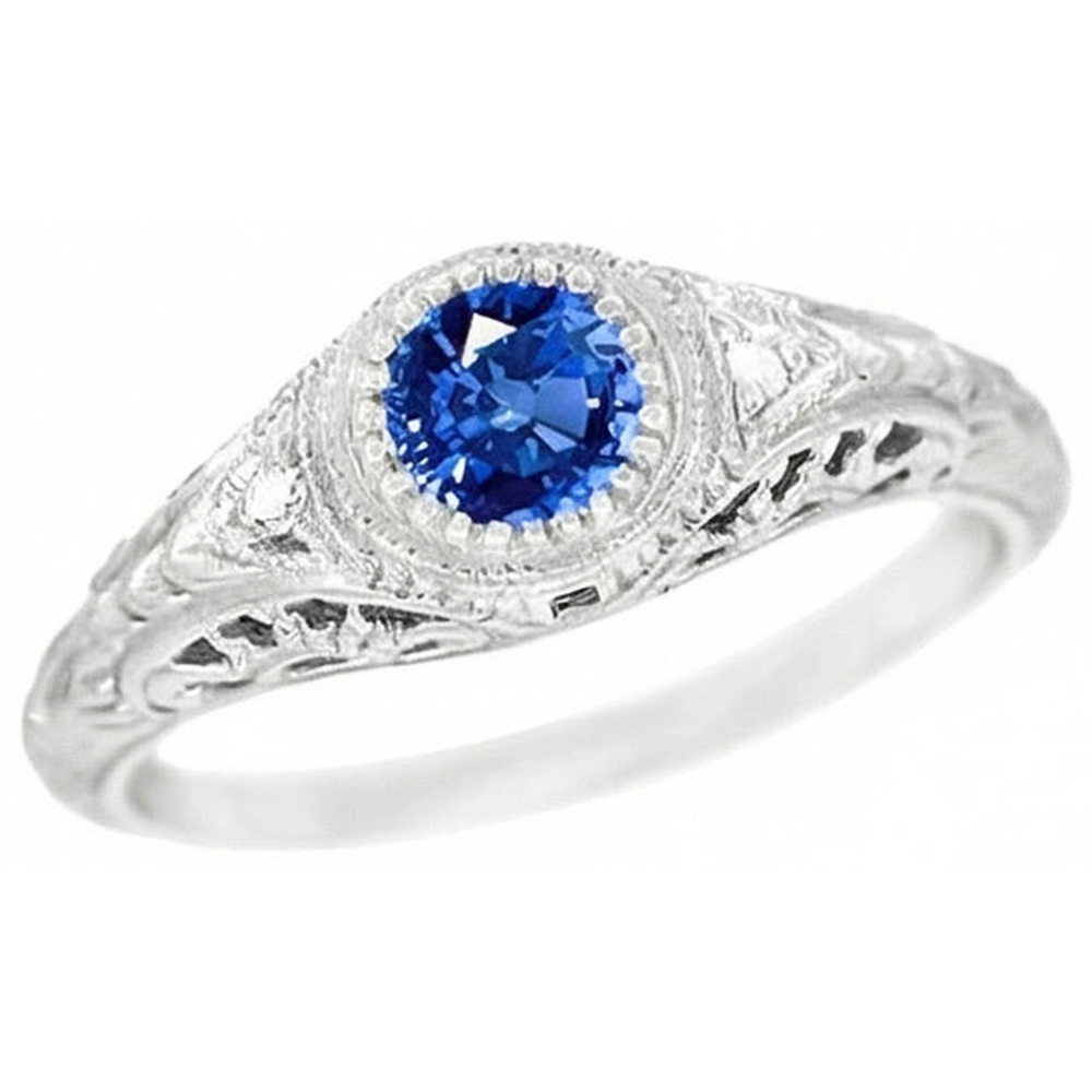natural round sapphire 1.25ct ring front view