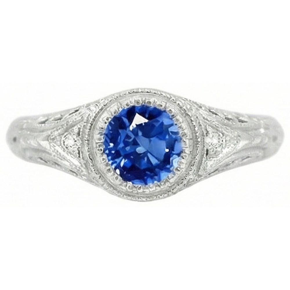 natural round sapphire 1.25ct ring close up detail