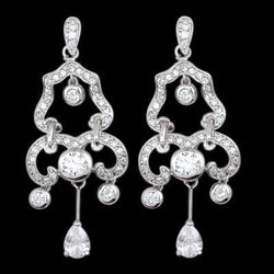 Like Edwardian Jewelry Chandelier Real Diamonds Earrings WG 1.75" Tall
