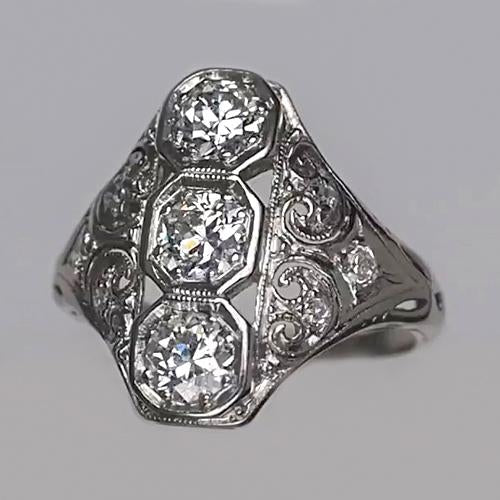 Like Edwardian Jewelry Round Vintage Cut Real Diamond Ring Filigree