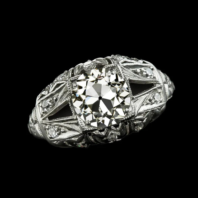 Like Edwardian Jewelry Vintage Style Old Cut Genuine Diamond Ring Split Shank