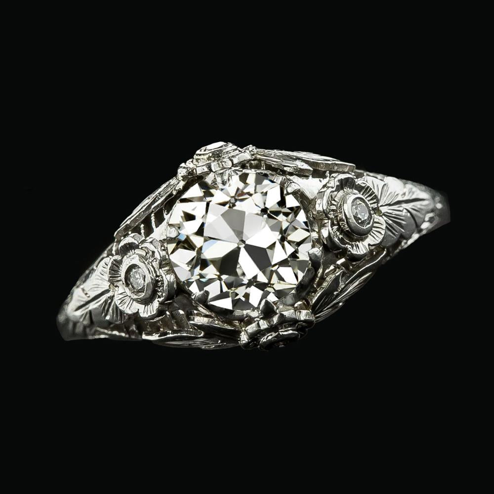 Like Edwardian Jewelry Vintage Style Ring Round Old Miner Real  Diamond