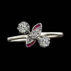 Like La Belle Epoque Jewelry Lady’s Ring 3 Carats Real Diamond Old Cut With Rubies Gold