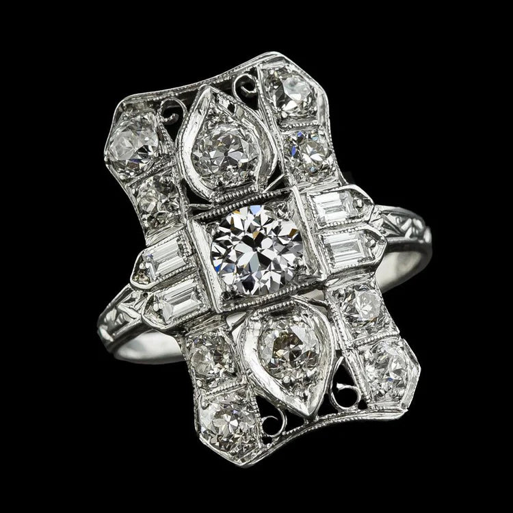 Like La Belle Epoque Jewelry Round Old Mine Cut Natural Diamond Baguette Ring