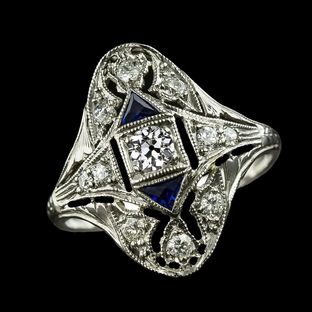 Like La Belle Epoque Jewelry Vintage Cut Natural Diamond Sapphire Ring