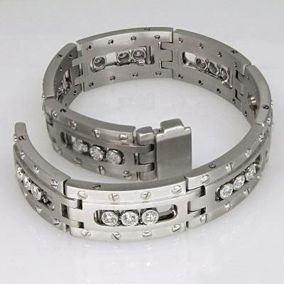 Link Men's Bracelet 3.75 Carats Round Cut Genuine Diamonds White Gold 14K