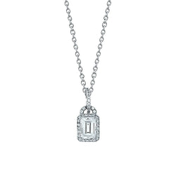 Lock Style Pendant Necklace 1.50 Carats Real Diamond White Gold 14K Jewelry