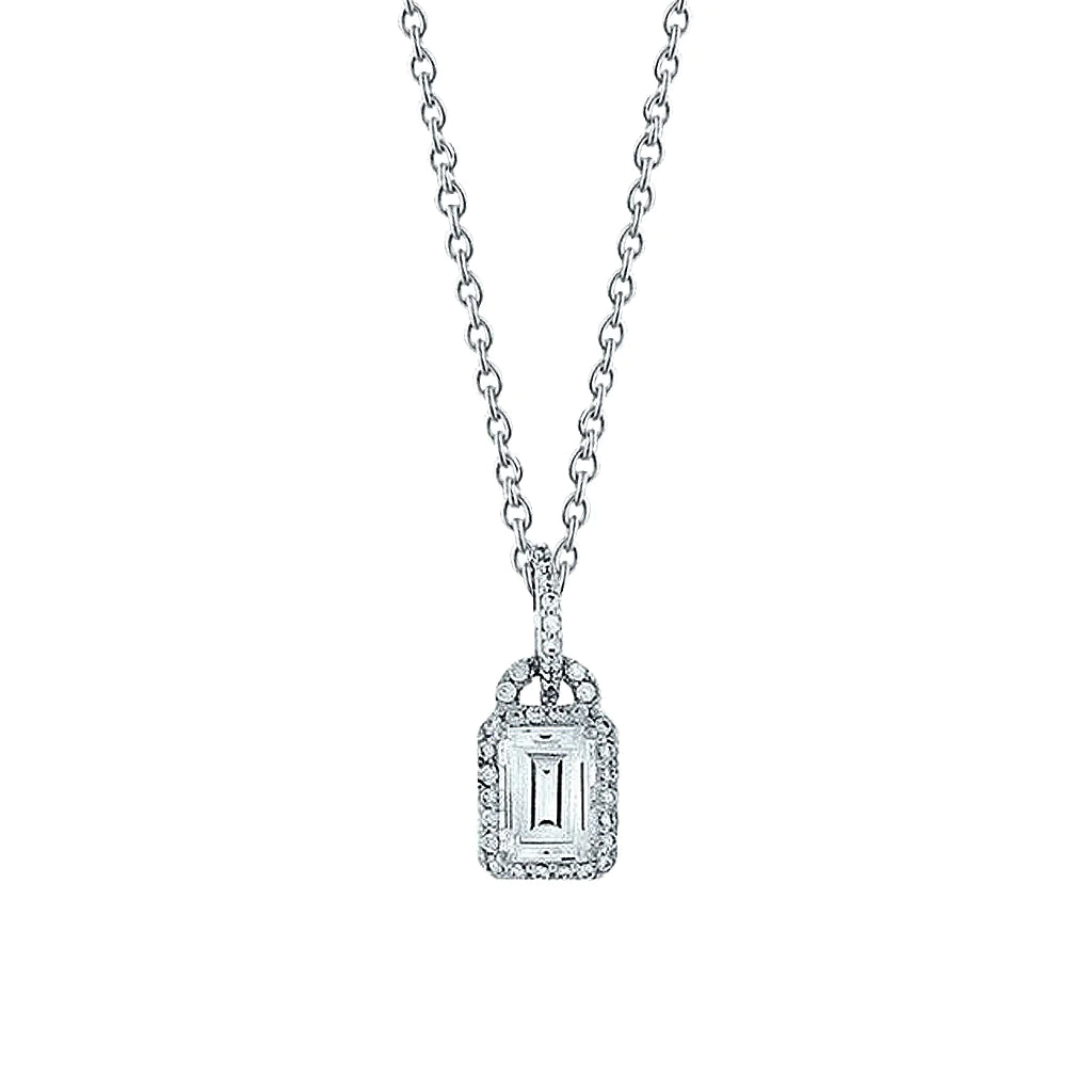 Lock Style Pendant Necklace 1.50 Carats Real Diamond White Gold 14K Jewelry