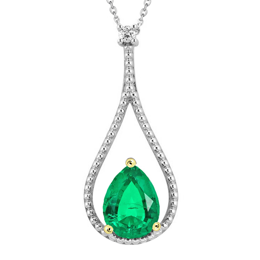 Natural Emerald Stone Pendant Necklace 1.50 ct 14K Two Tone Gold – main view