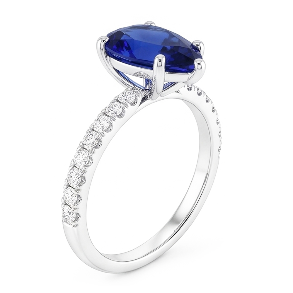 Luxury Royal Blue Sapphire Colored Stone Ring – 2 ct 14K White