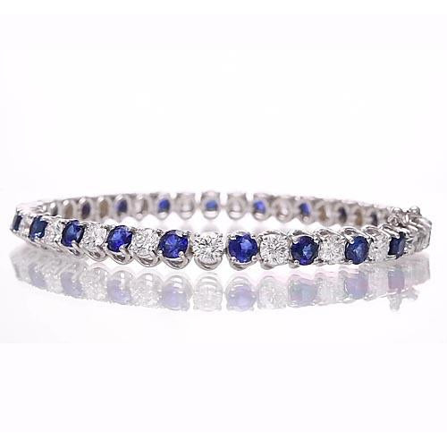 Blue Sapphire & IGI CERTIFIED Diamond Tennis Bracelet 8.40 Carats White Gold 14K