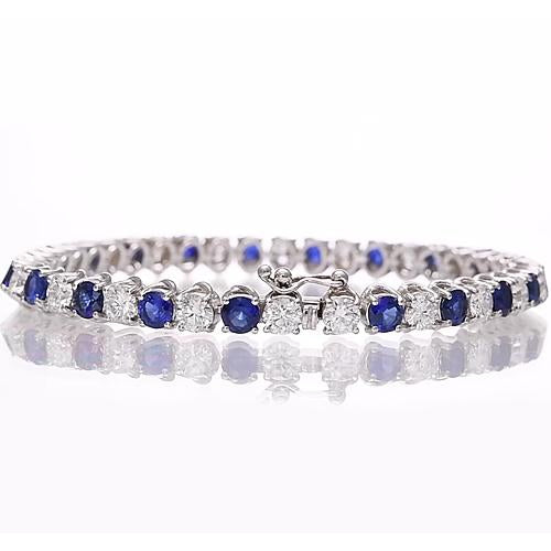 Blue Sapphire & IGI CERTIFIED Diamond Tennis Bracelet 8.40 Carats White Gold 14K