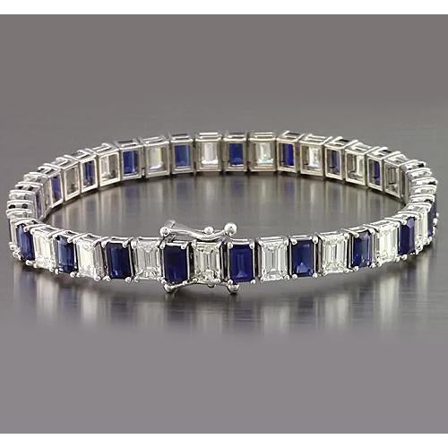 IGI CERTIFIED Blue Sapphire Emerald Cut Tennis Bracelet 12 Carats Jewelry New