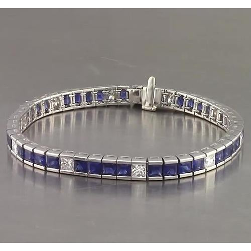 IGI CERTIFIED Blue Sapphire Tennis Bracelet Princess Cut 25 Carats White Gold 14K