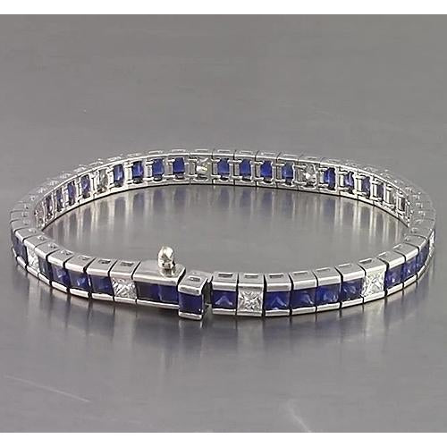 IGI CERTIFIED Blue Sapphire Tennis Bracelet Princess Cut 25 Carats White Gold 14K