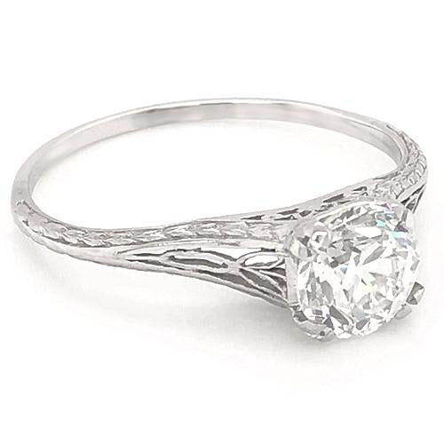 Natural Earth Mined Diamond Solitaire Engagement Ring 1 Carat Filigree White Gold 14K