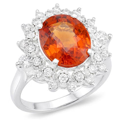 Mandarin Garnet With Natural Earth Mined Diamond ( Not Lab Grown )s 10.25 Ct Ring White Gold 14K